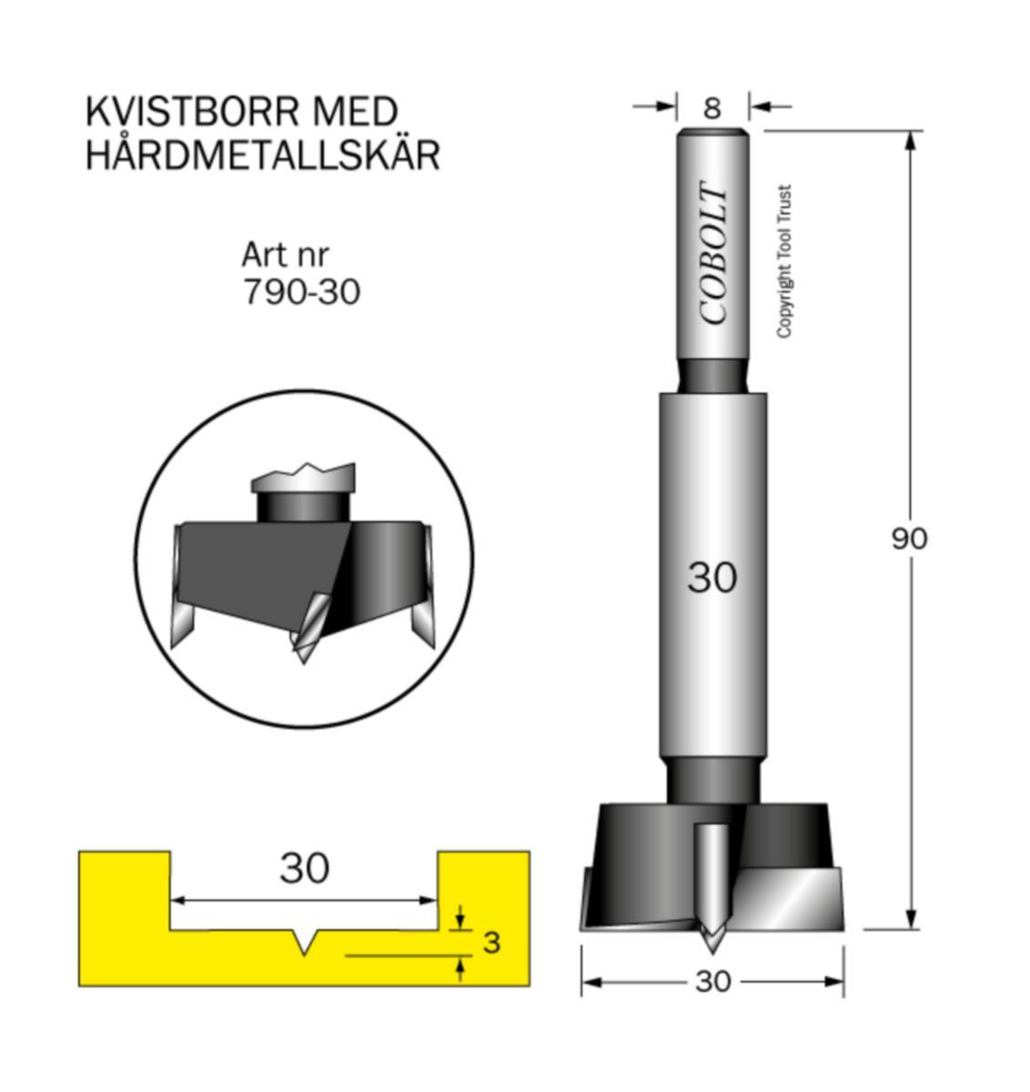 Kvistborr Cobolt HM - KVISTBORR HM COBOLT D30 TL90 S8