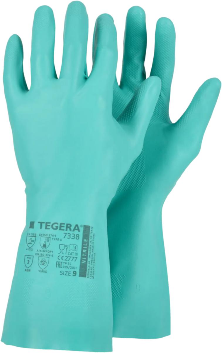 Handske Tegera 7338 - HANDSKE TEGERA 7338 KEMSKYDD NITRIL 0,38MM 320 MM STL 7