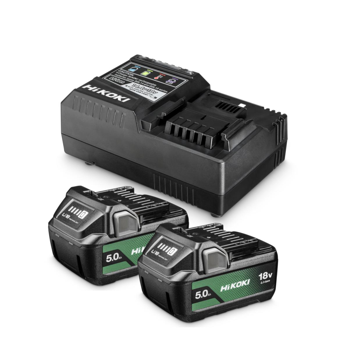 Batteriset HiKOKI 18V 2x5.0 Ah - BATTERISET HIKOKI 2XBSL1850MA/ UC18YSL3 18V 5AH SLIDE