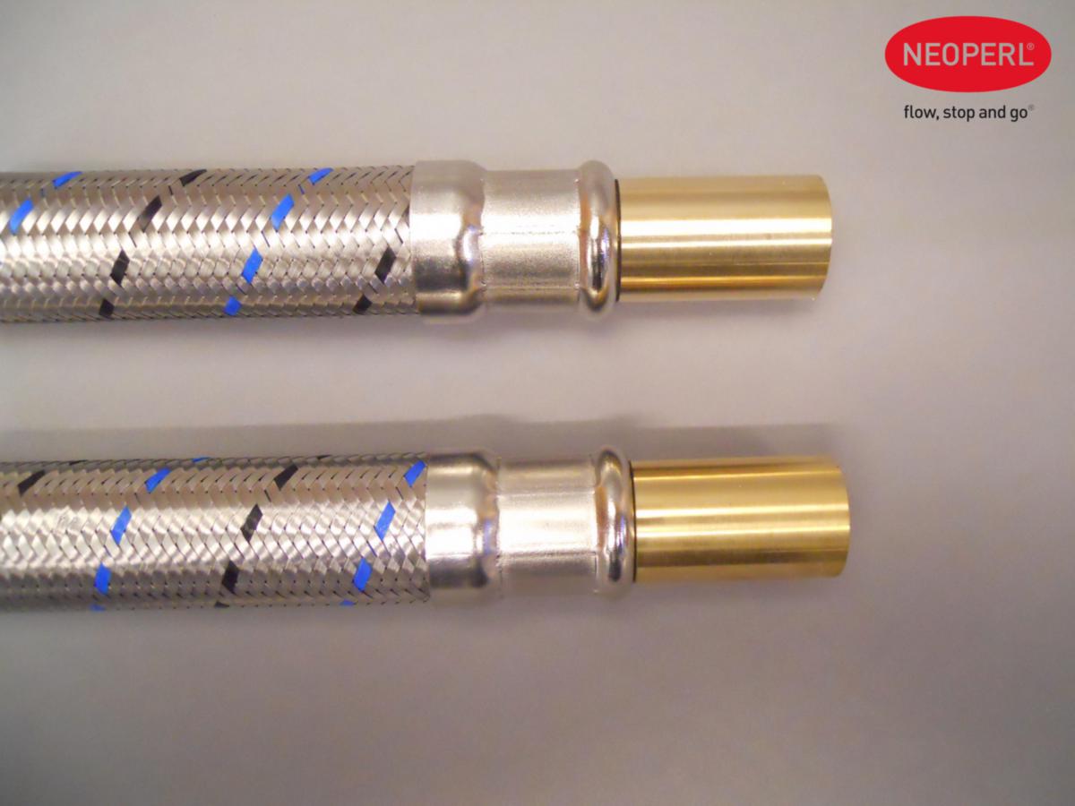 Diffusionstät slang rostfri omflätning med slätände för kläm-eller presskoppling, Neoperl - NEOFLEX BUTYL DN13 1000 MM 15 MM X 15 MM RAK SLÄTÄNDE