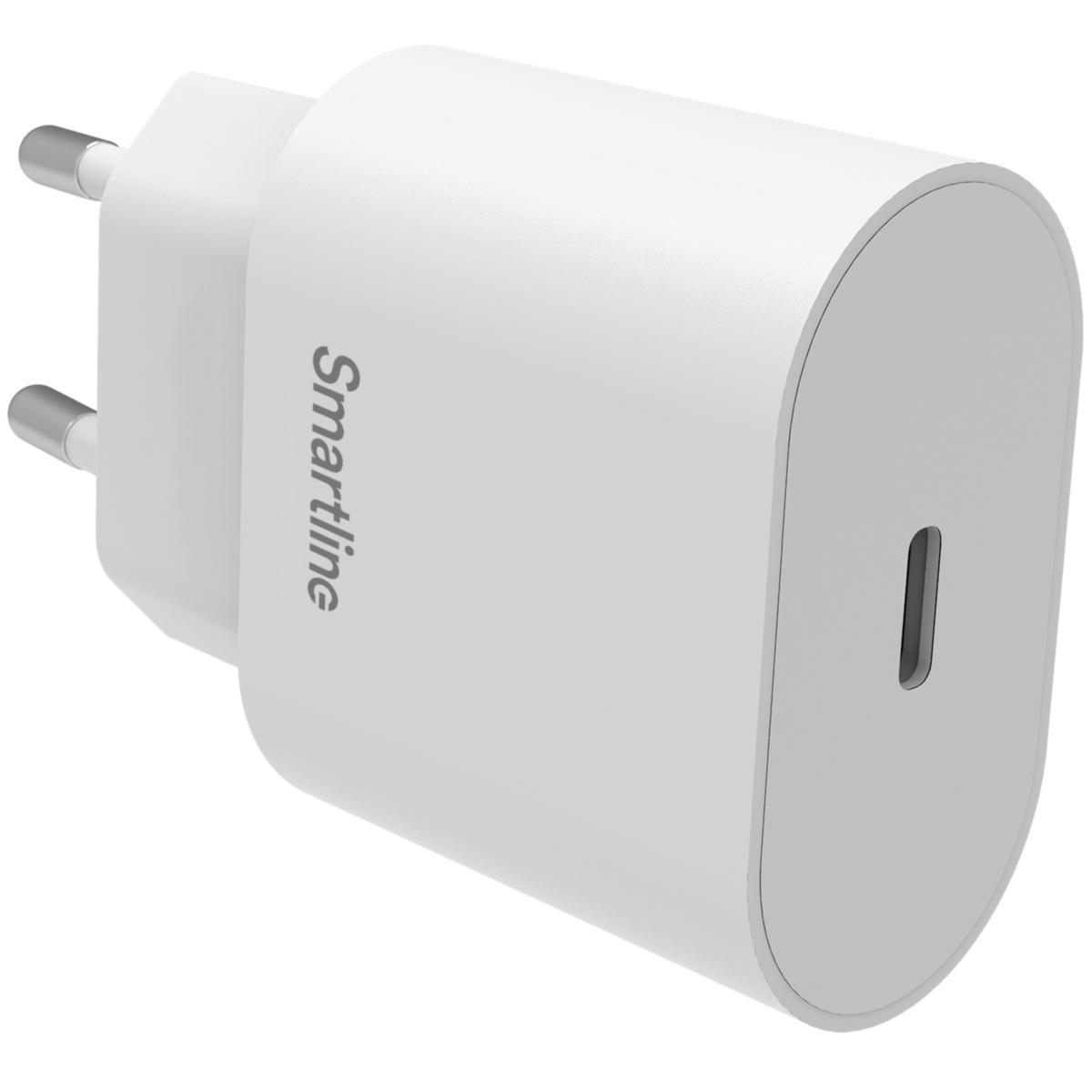Wall charger, USB-C, PD 20 W - Smartline Wall Charger 1xUSB-C PD3.0 20W, In:100-240V Europlu