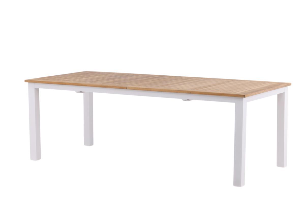 Matbord, förlängningsbart, Panama - MATBORD PANAMA ALUMINIUM/TEAK VIT/NATUR 224X100 CM