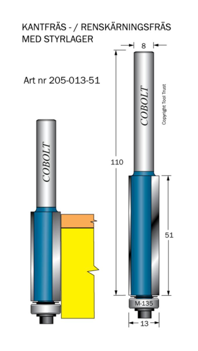 Kantfräs Cobolt HM - KANTFRÄS HM COBOLT D13 L51 TL110 S8 LAGER M135