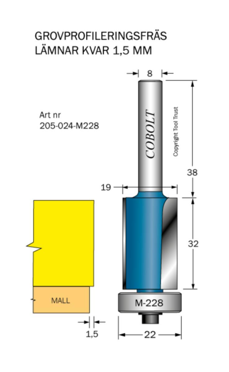 Kantfräs Cobolt HM - KANTFRÄS HM COBOLT D19 L32 TL70 S8 ÖVERDIM. LAGER D22