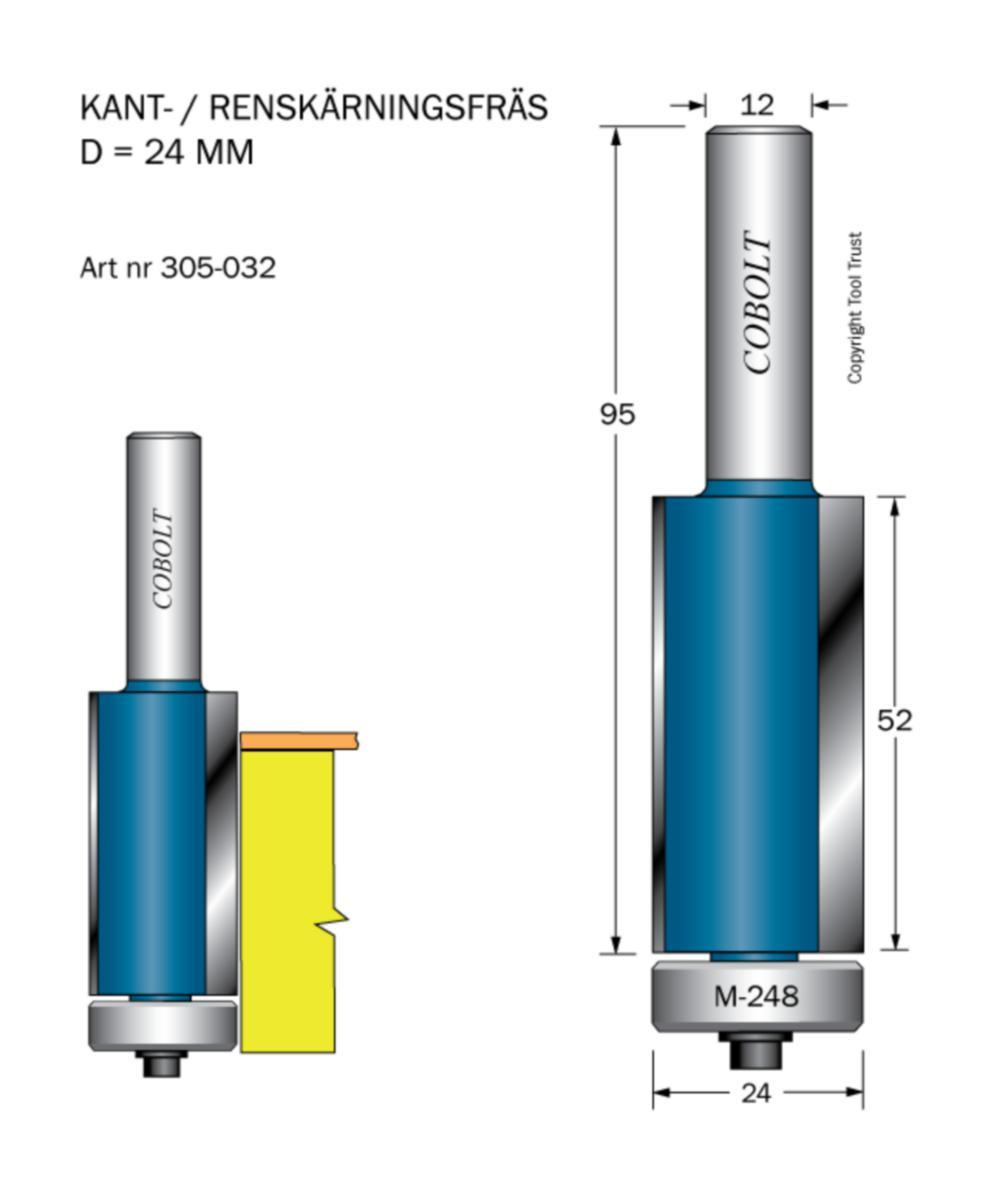 Kantfräs Cobolt HM - KANTFRÄS HM COBOLT D24 L52 TL95 S12 LAGER M248