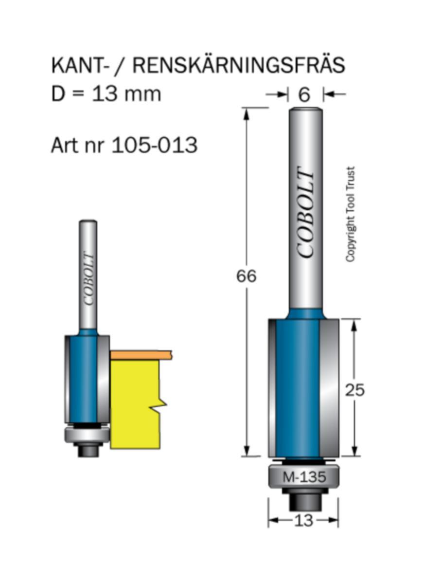 Kantfräs Cobolt HM - KANTFRÄS HM COBOLT D13 L25 TL66 S6 LAGER M135