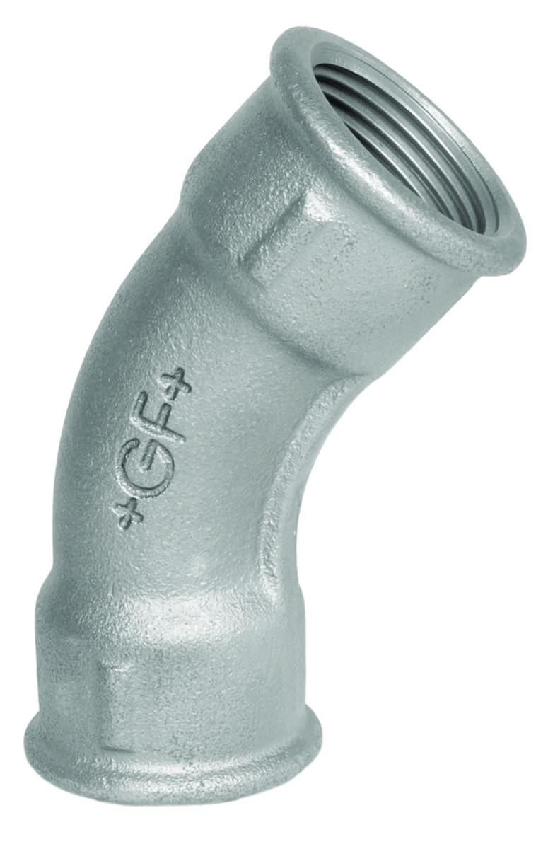 Böj 45° med 2 muffar, aducerad, varmförzinkad, invändig gänga. Int nr 41. - 15X45GR GALV AD BÖJ NO 41 2 MUFFAR EN10242/A2