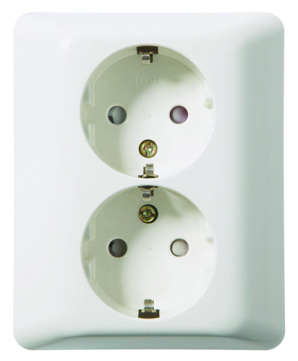 Wall socket 2-way grounded flush-mounted 16A, ELKO - DOUBLE SOCKET OUTLET, QC, PW