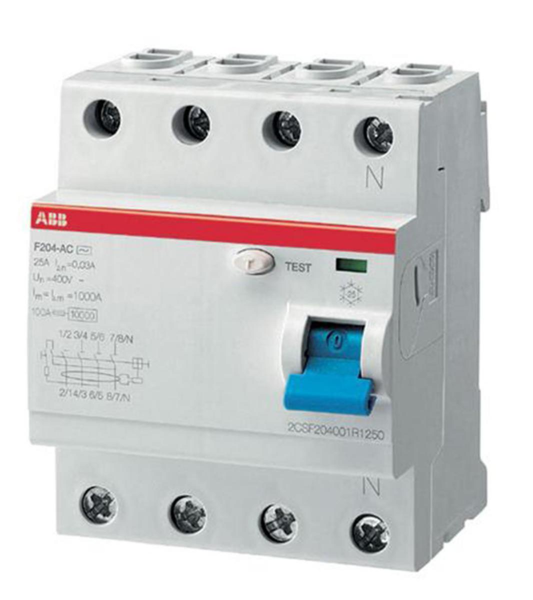 Earth fault breaker 4-pole type A, pro M compact, right neutral. - EARTH FAULT BREAKER A F204-25/0.03 RCCB