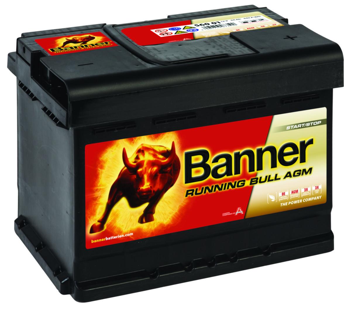 Startbatteri Banner Running Bull AGM - STARTBATTERI AGM 12V 60AH BANNER RB 56001