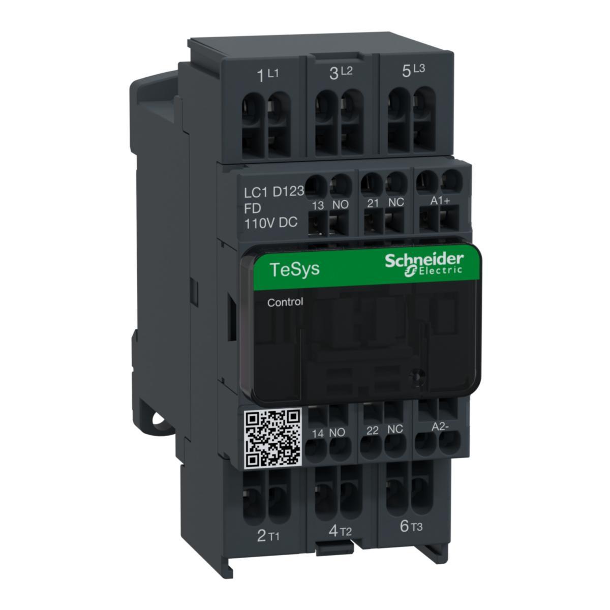 Kontaktor LC1D, DC manövrerade, bladfjäder - KONTAKTOR 12A 5.5KW 110VDC LC1D123FD