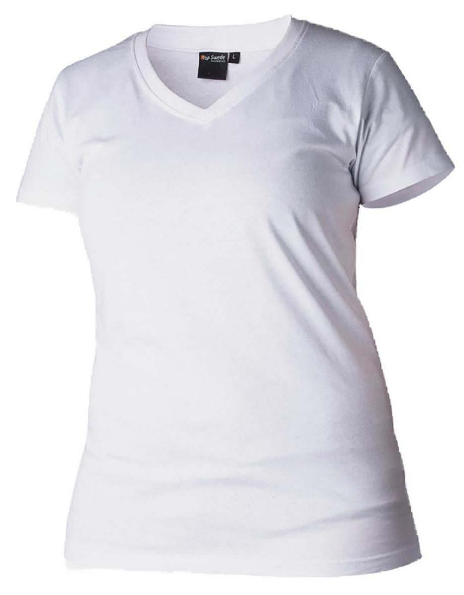 T-shirt Top Swede 202 V-hals Dam - T-SHIRT TOPSWEDE 202012 DAM BOMULL V-RINGAD VIT S