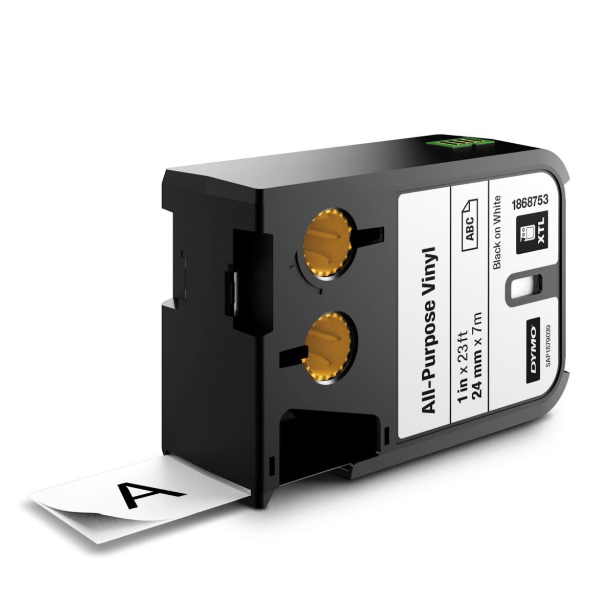 Vinyltejp Dymo XTL - MÄRKTEJP DYMO XTL 24 MM X 7 M VINYL SVART TEXT PÅ VIT TEJP