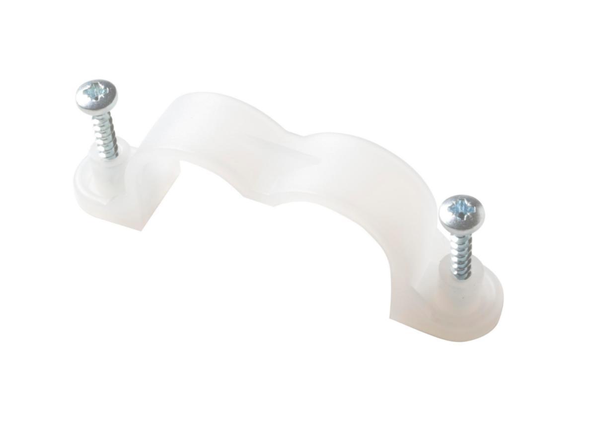 Klammer i plast, dubbel för plast- och skyddsrör, a-collection - PLASTKLAMMA FÖR 25MM DUBBEL A-COLLECTION, MED TVÅ SKRUVAR