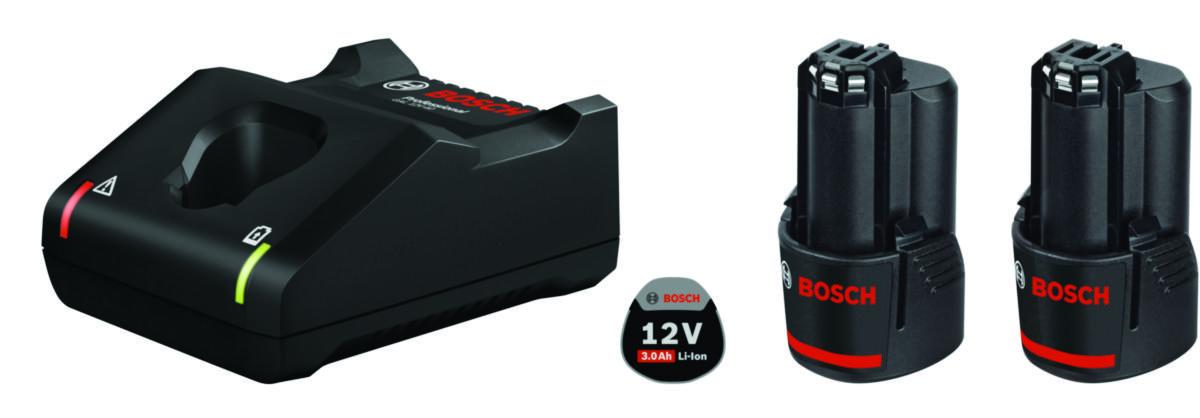 Batteriset Bosch 12 V 2x3.0 Ah med laddare - BATTERISET BOSCH 12 VOLT 2X3,0AH, GAL 12V-40 KARTONG