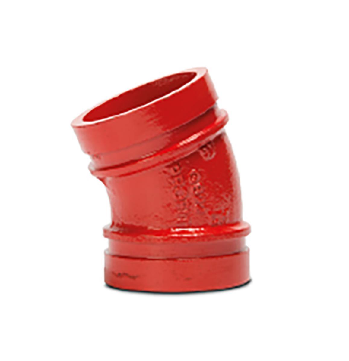 Grooved bend 22.5º, Red - Grooved red 22.5° elbow DN65