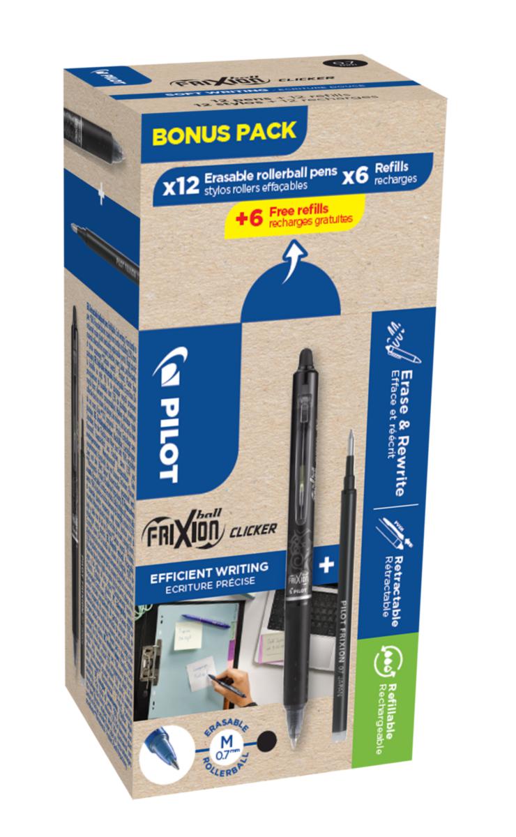 Kulspetspenna Pilot FriXion Ball Clicker - RADERBAR KULSPETSPENNA PILOT 12 PENNOR+12 refill SVART 0,7