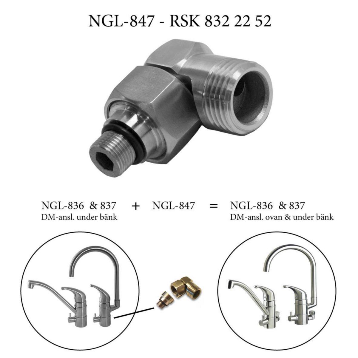 Anslutningsvinkel NGL-847, NGL - NGL ROSTFRI ANSL.VINKEL 847, PASSAR NGL-836 & 837