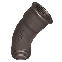 Böj 45° med 1 muff, aducerad, svart, in- och utvändig gänga. Int nr 40.