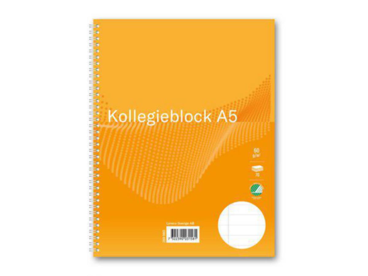 Kollegieblock A5 60g - KOLLEGIEBLOCK A5 60G LINJERAT 70 BLAD HÅLAT