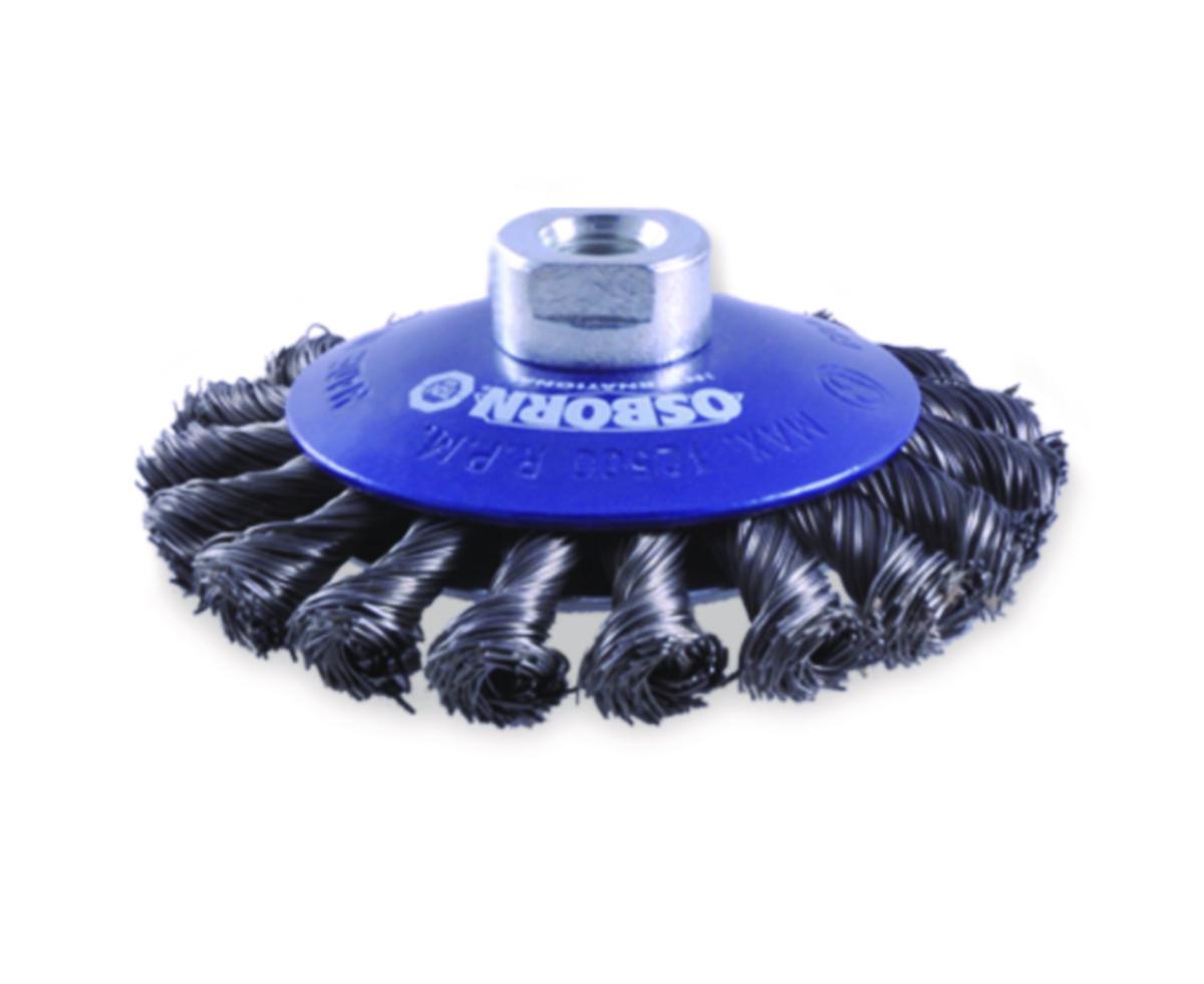 Twisted Wire Cup Brush Osborn M14 Steel Conical - AXIAL BRUSH M14 OSBORN D115 0.35 TWISTED STEEL WIRE