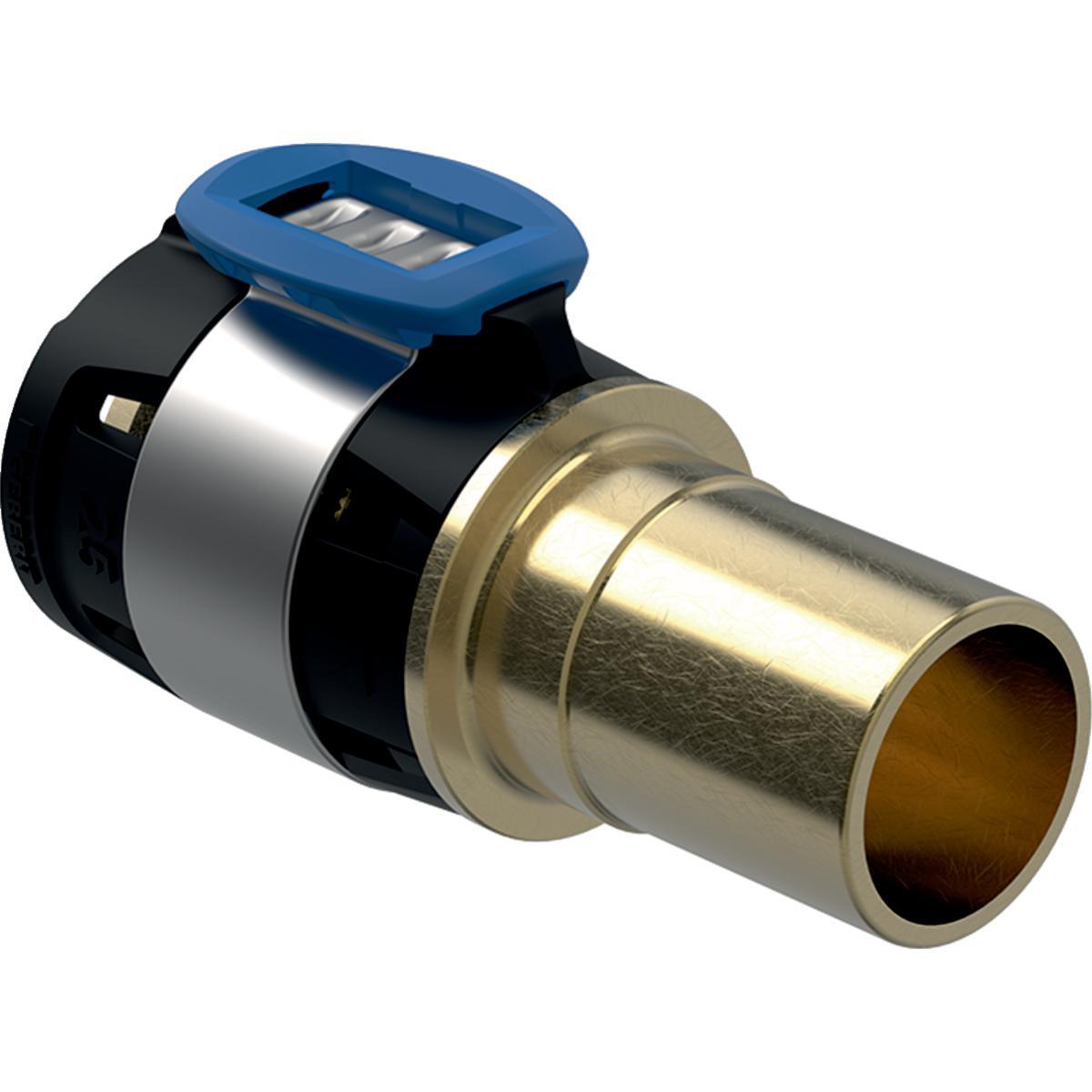 Övergångskoppling med slätända CU Rödgods, FlowFit, Geberit - FLOWFIT ÖVERGÅNG 20X18MM T MAPRESS M SLÄTÄNDA, GEBERIT