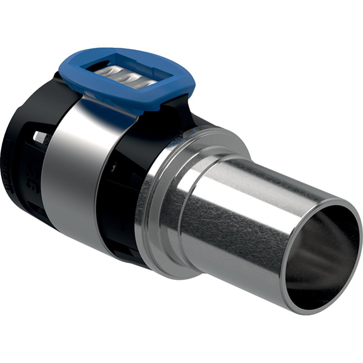 Övergångskoppling med slätända RF, FlowFit, Geberit - FLOWFIT ÖVERGÅNG 20X22MM T MAPRESS RF SLÄTÄNDA, GEBERIT