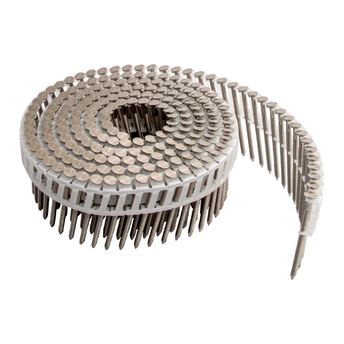 Rullbandad spik 15º rostfri/syrafast platt skalle Tjep - RUNDBANDAD RINGSPIK ROSTFRI A4 FULLHUVUD PC 28/48 2400/FRP