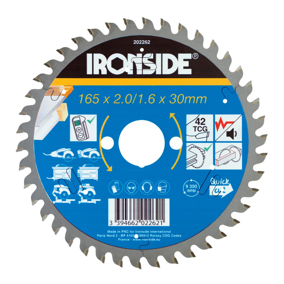 Cirkelsågklinga Ironside Alu - CIRKELSÅGKLINGA IRONSIDE 165MM 42T F ALU HÅL30/20/16MM 202262