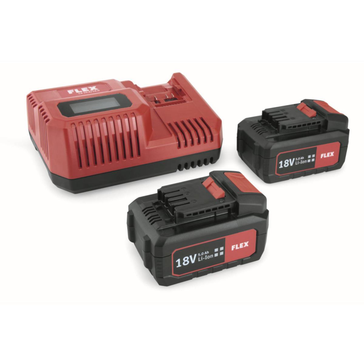 Battery pack Flex Inc charger, 2X 5.0AH - BATTERY-SET FLEX INCL. CHARGER 1PC OF FAST CHARGER + 2X 5.0AH