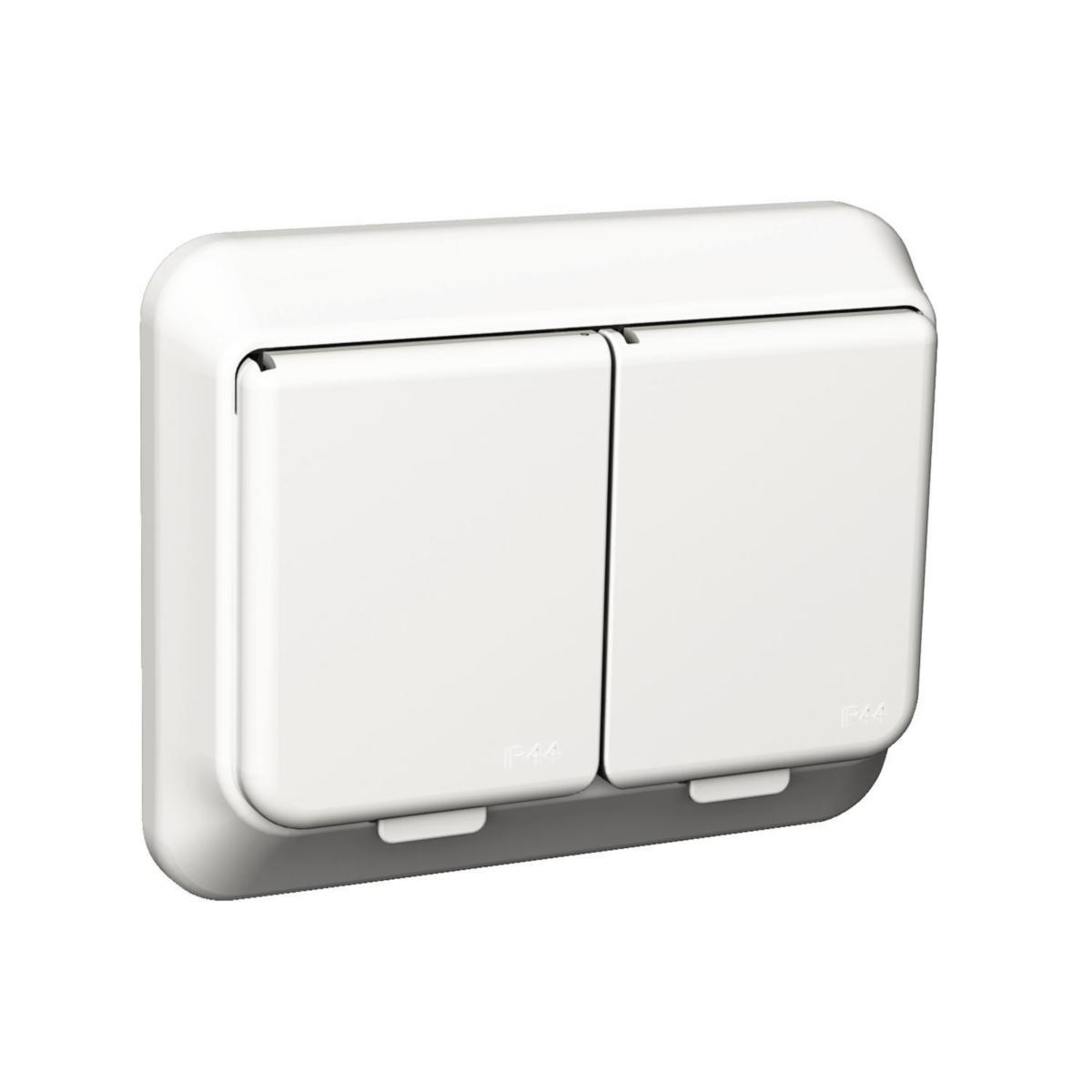 Wall socket 2-way flush-mounted with flip lid IP44 - WALL SOCKET 2W W LIDS IP44 W EXXACT