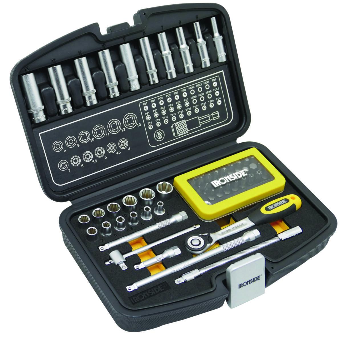 Drive Socket Set Ironside 1/4" 60 pieces - SOCKET WRENCH SET IRONSIDE FLANKDRIVE 1/4" 60 PCS 102676