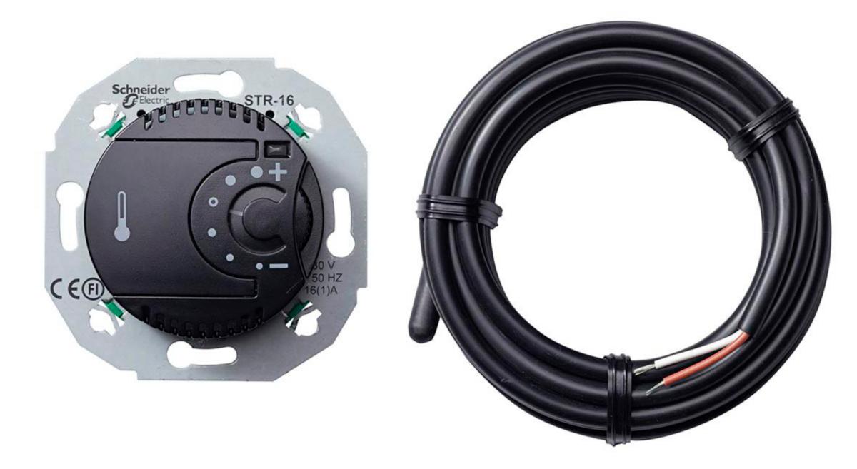 Floor thermostat Renova 16A 2-pole - ROOMTHERMOSTAT 16A B BLACK, 2-POL, QUICK CONNECT