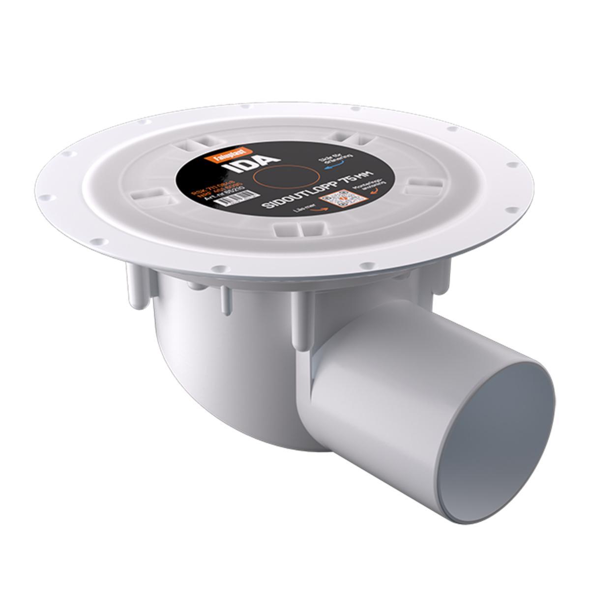 Golvbrunn IDA, Faluplast - GOLVBRUNN IDA 75 SIDOUTLOPP UTAN SIL, VIT, FALUPLAST