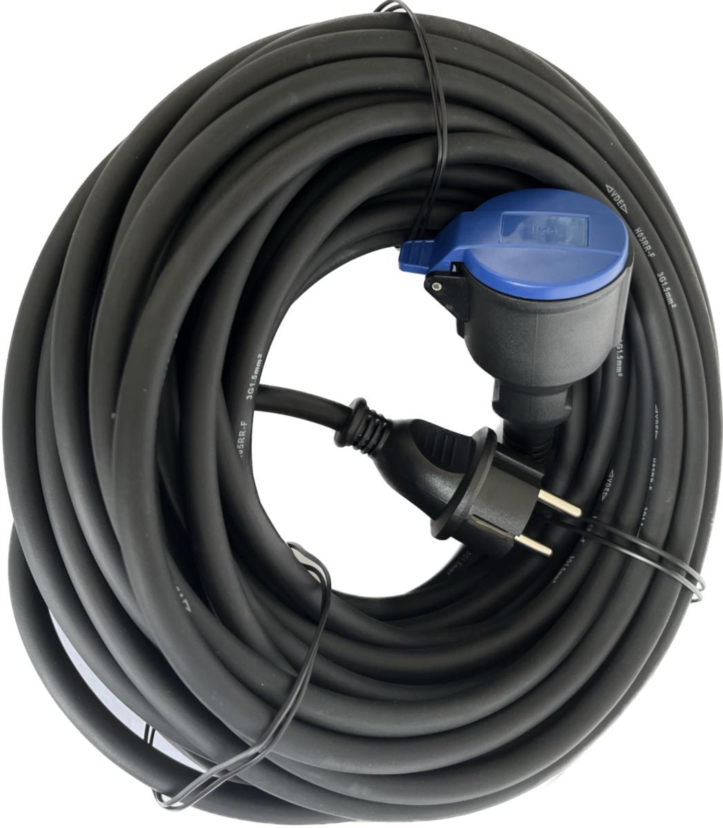 Splice cord H05RR-F, with earth connector - SKARVSLADD GUMMI IP44 20M SVART 3G1.5 H05RR-F