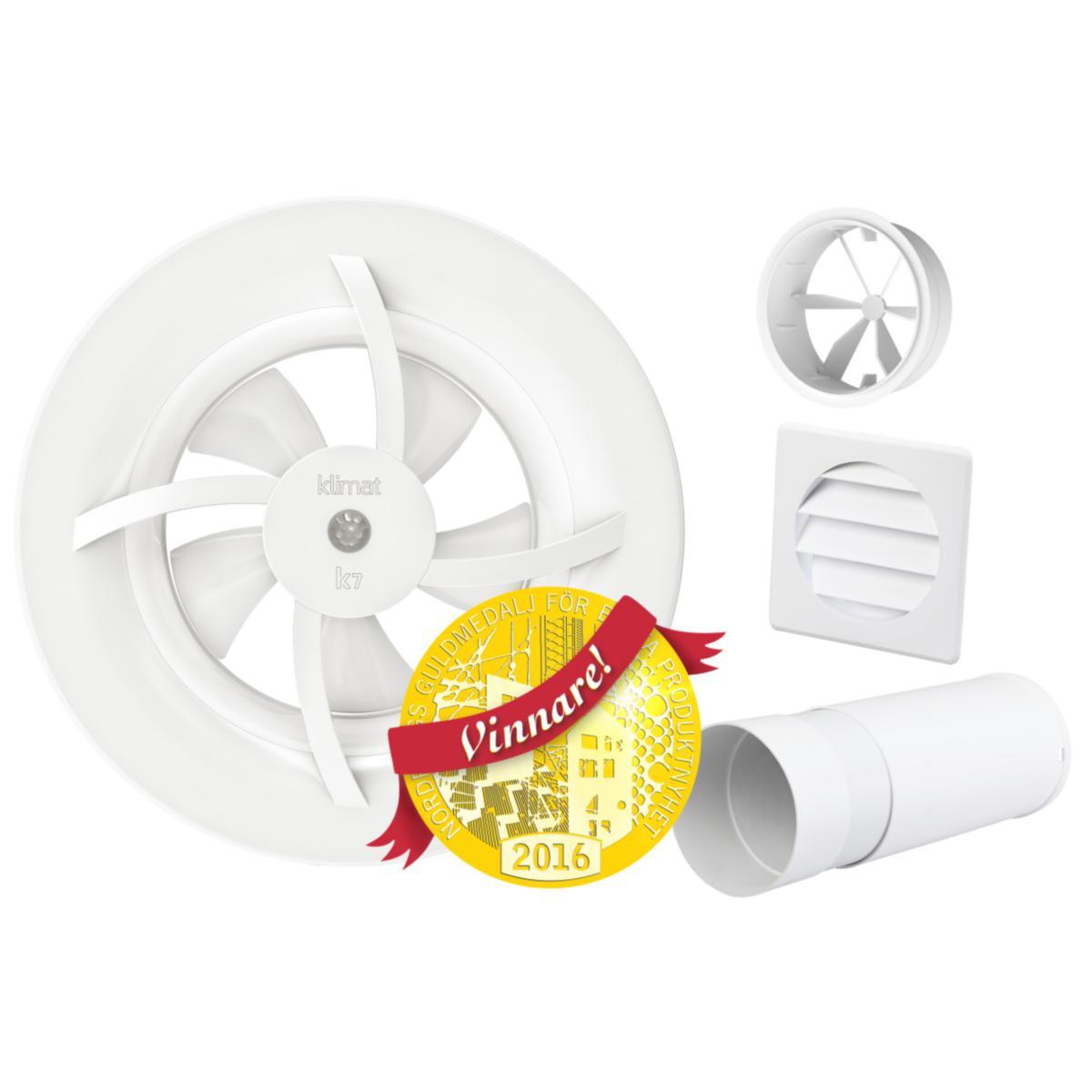 Badrumsfläkt Klimat K7 Paket - BADRUMSFLÄKT KLIMAT K7 PAKET FLÄKT+RÖR+GALLER+STOS+SKYDD