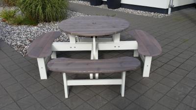 Bänkbord rondo ø200 cm trä grå/vit - bänkbord, ø 200 cm,