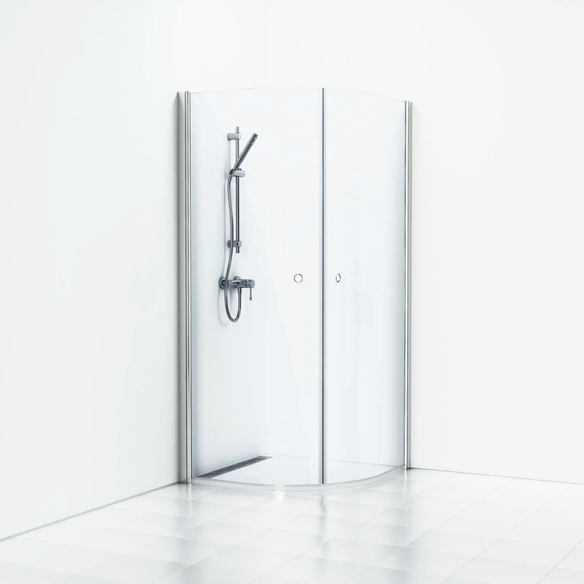 Shower screen Semi-round Skoga HG 1-pack, Svedbergs - SVEDBERGS SHOWERCORNER SKOGA ROUND.HOLE HANDLE, PO/CL 80