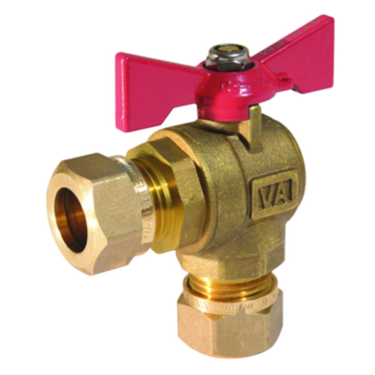 Ball valve angle 22mm clutch coupling-Vatette - BALL VALVE ANGLE T-HANDLE RED 22MM COMP/COMP PN16