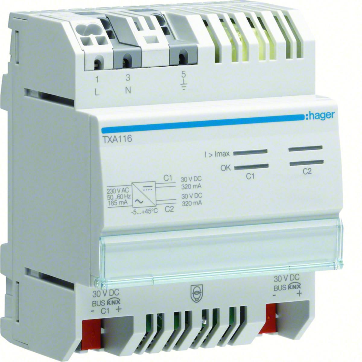 Strömförsörjning Tebis TXA 2x30V DC - STRÖMFÖR KNX 2X 30V DC 640 MA TXA116