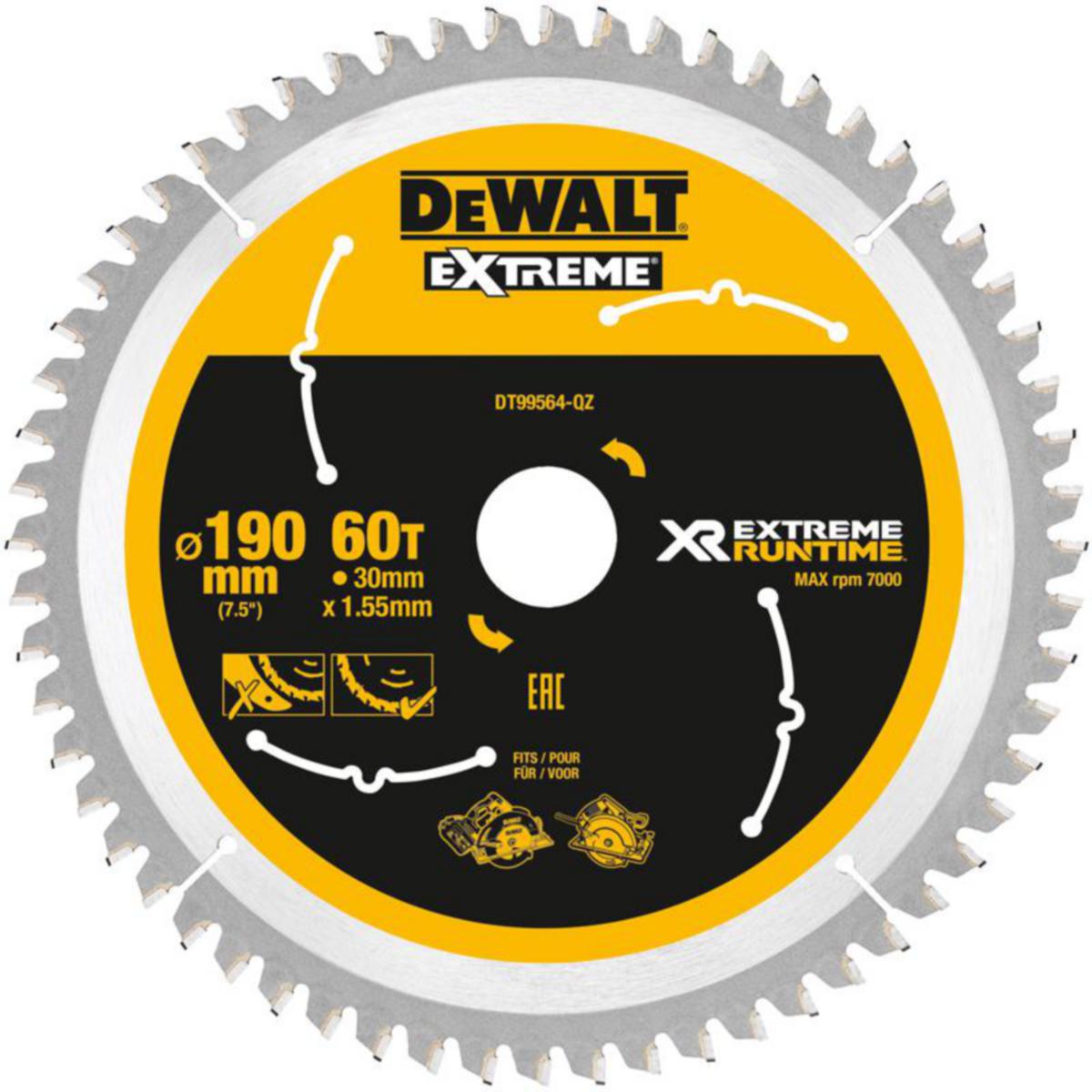 Circular saw blade Dewalt XR - CIRC. SAW BLADE DEWALT DT99564 XR 190MMX30MM 60T