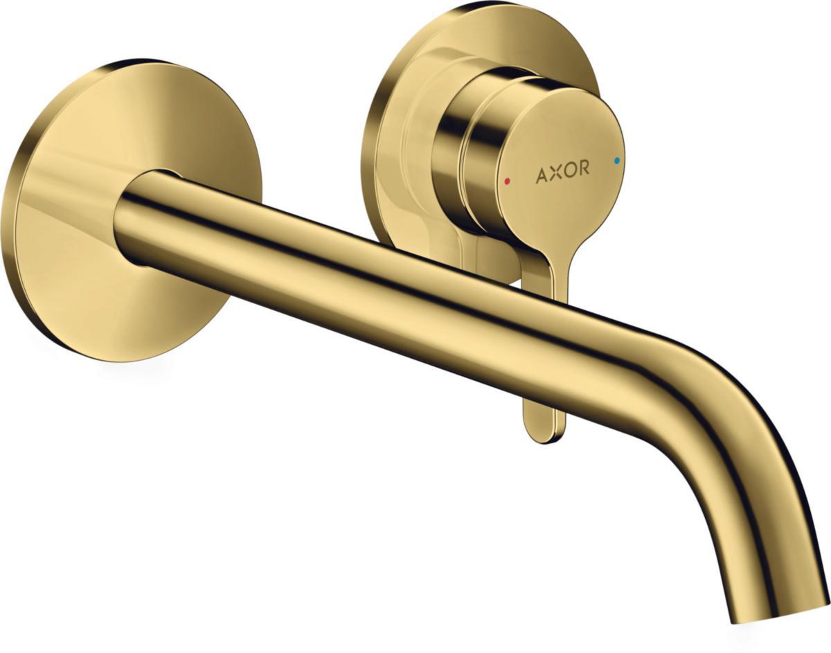 Tvättställsblandare AXOR One 1-grepp 2hål vägg, Hansgrohe - HANSGROHE TVÄTTSTÄLLSBL. AXOR ONE 1-GR,2 HÅL VÄGG PO.GULD-OP