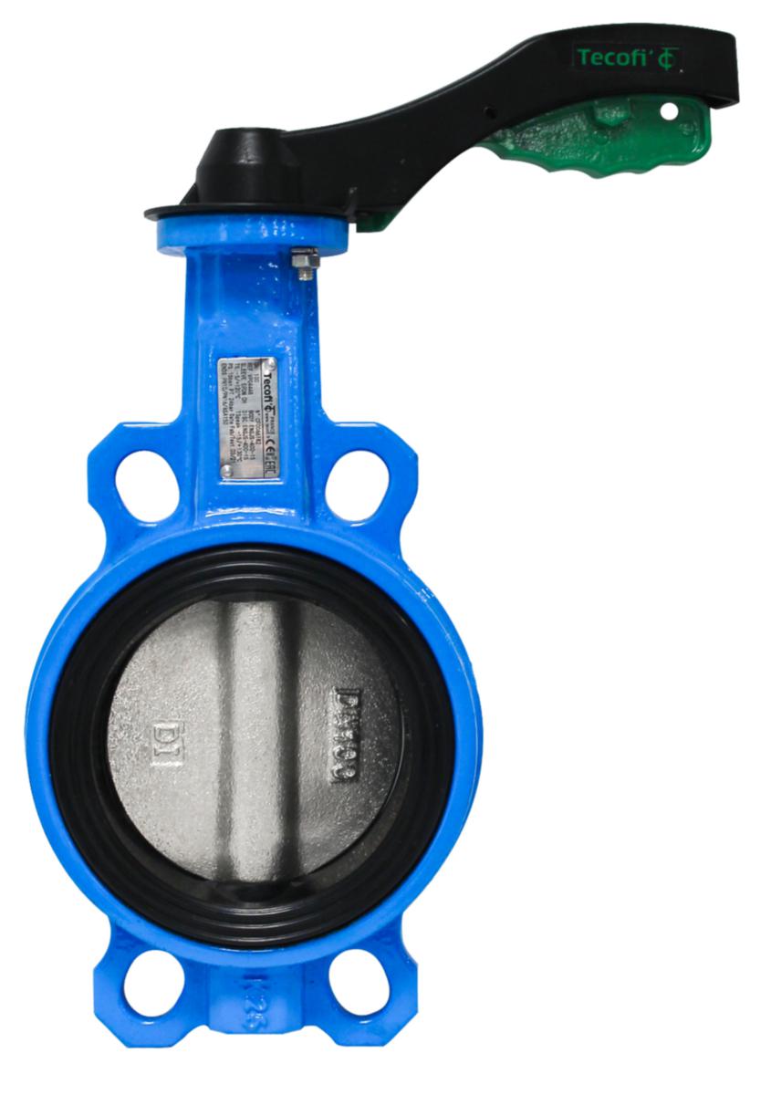 Vridspjällsventil i segjärn Typ PA204 med spjällskiva i syrafast stål, NBR foder inspänd/wafer - VRIDSPJÄLL PA204 DN125 WAFER PN16 GGG40/CF8M/NBR HANDSPAK
