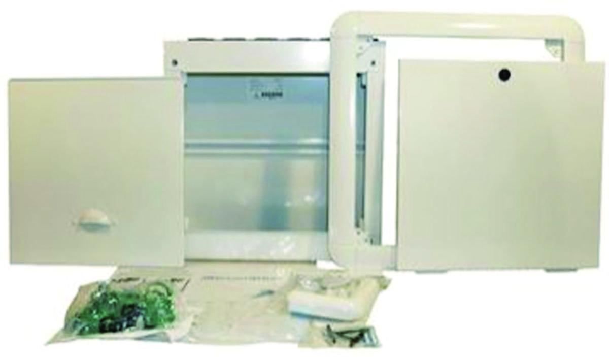 Inbyggnadsskåp komplett med vitlackerad lucka, Sanipex Classic - FÖRDELARSKÅP 8+8 VIT KOMPLETT SANIPEX CLASSIC 5768.K08