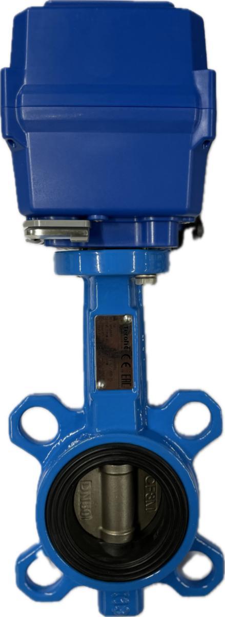 Elektrisk Vridspjällsventil i segjärn Typ PA204 med spjällskiva i syrafast stål, NBR foder inspänd/wafer - VRIDSPJÄLL PA204 DN100 WAFER PN16 GGG40/CF8M/NBR TCR11 230V