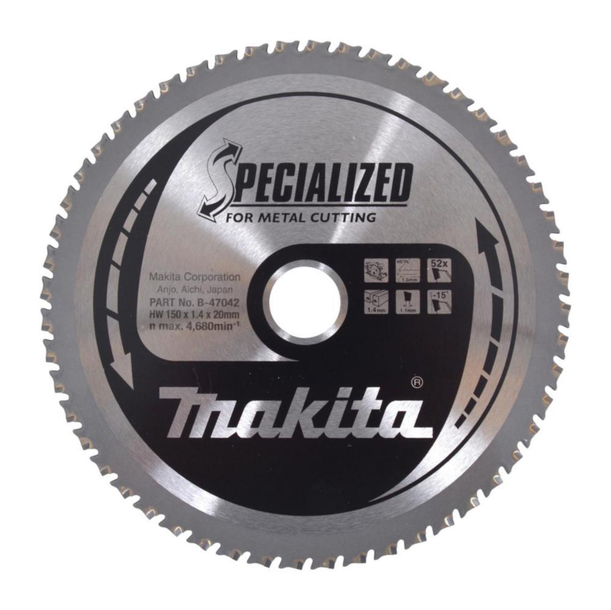 Sågklinga Makita B-47042 Specialized T.C.T - SÅGKLINGA MAKITA B-47042 TCT METALL 52T 150X20X1,4MM