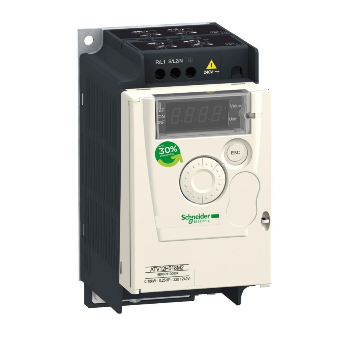 Frekvensomriktare Altivar 12 1-fas 230 V IP20 med kylare, inbyggt EMC-filter - FREKV.OMR 230V 0,37KW M KYL ATV12H037M2TQ