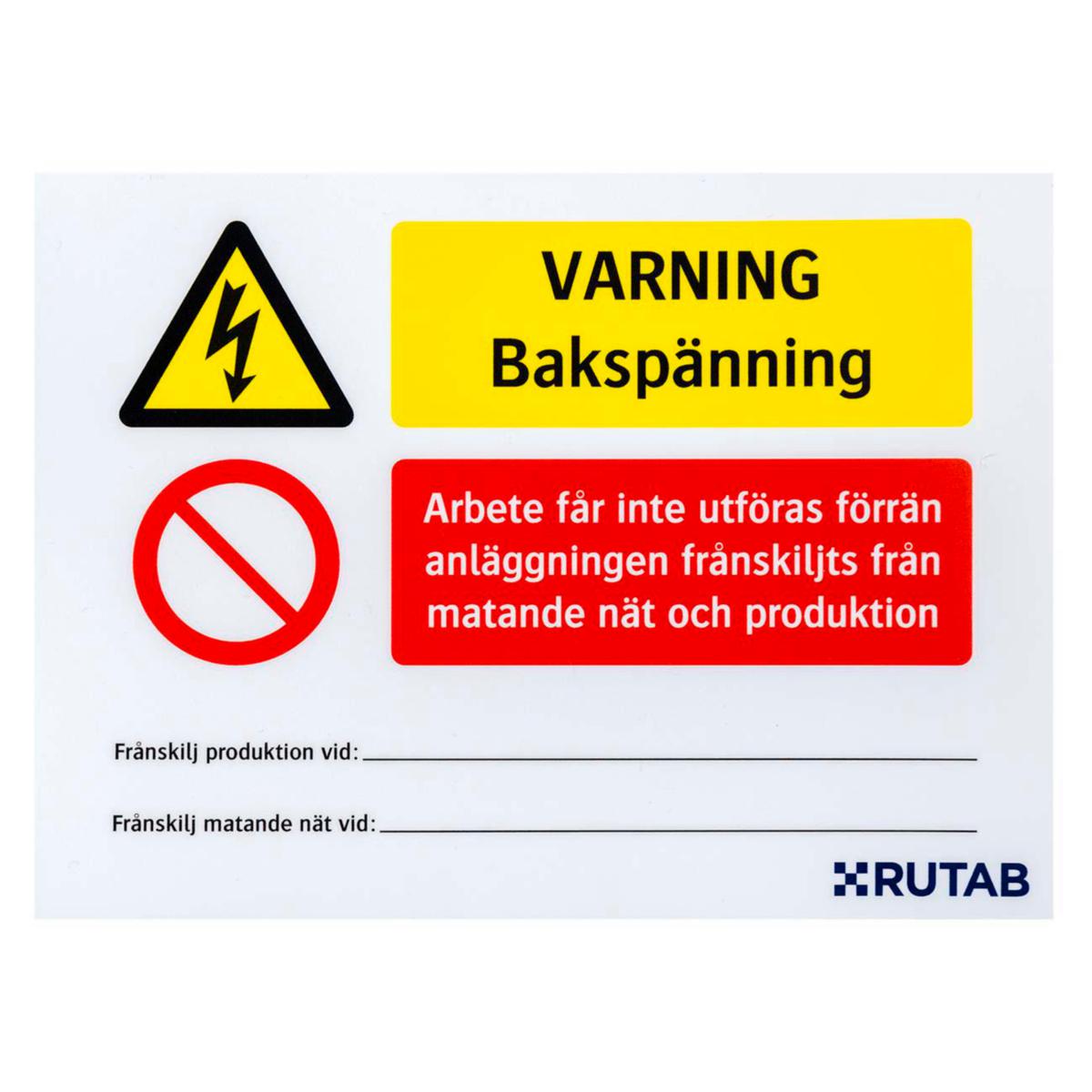 Dekal Varning för bakspänning vid arbete - DEKAL VARNING BAKSPÄNNING VID ARBETE 150X110 MM