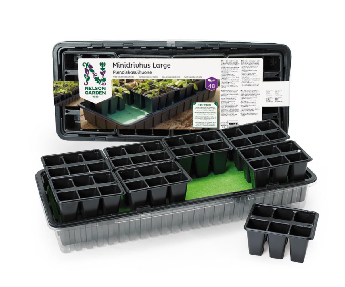 Minidrivhus med krukinsatser, självbevattnande, Large - MINIDRIVHUS LARGE MED MATTA & KRUKINSATS NELSON GARDEN