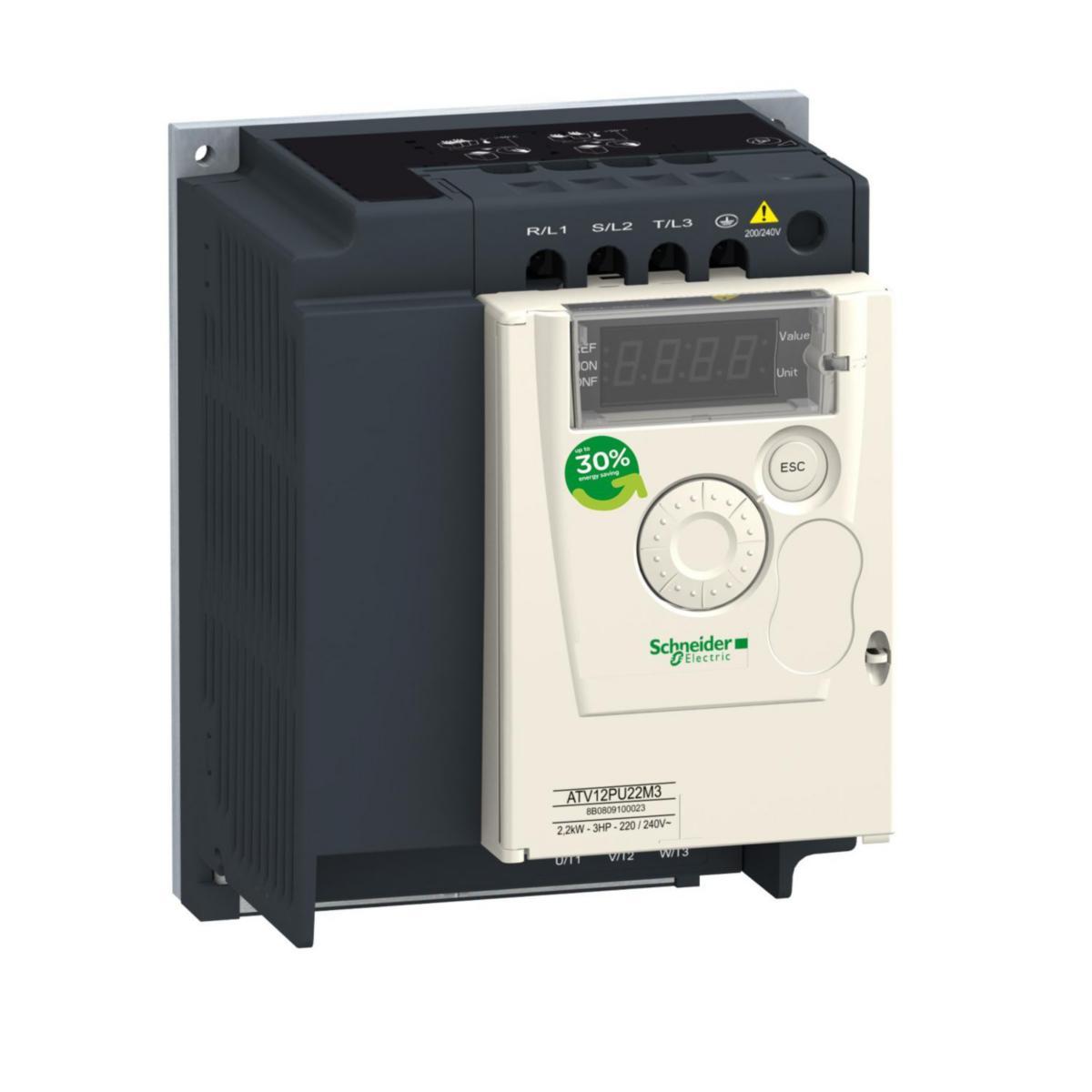 Frekvensomriktare Altivar 12 3-fas 230 V IP20 utan EMC-filter - FREKV.OMR 3-F 230V 1,5KW U KYL ATV12PU15M3